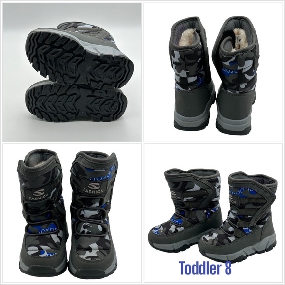 Fashion Nova Other - Fashion Kids Boys 8 25 Toddler Snow Boots Camo Gray Fur Lined Ankle Outdoor